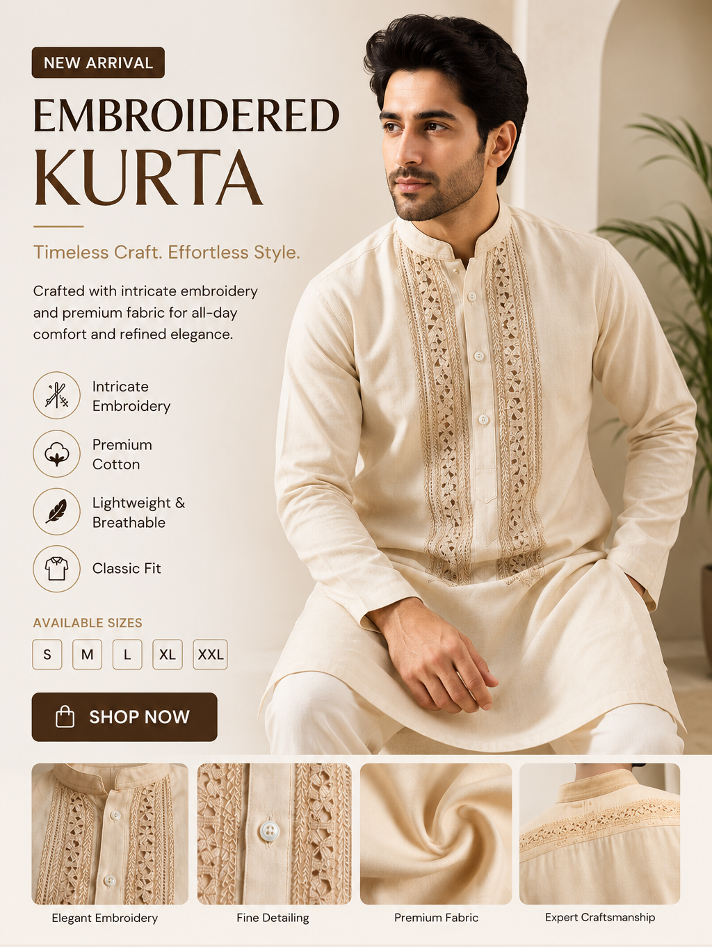 Tarkashi Embroidered Cotton Kurta
