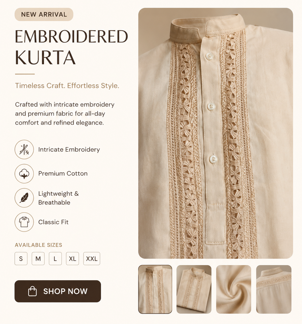 Tarkashi Embroidered Cotton Kurta