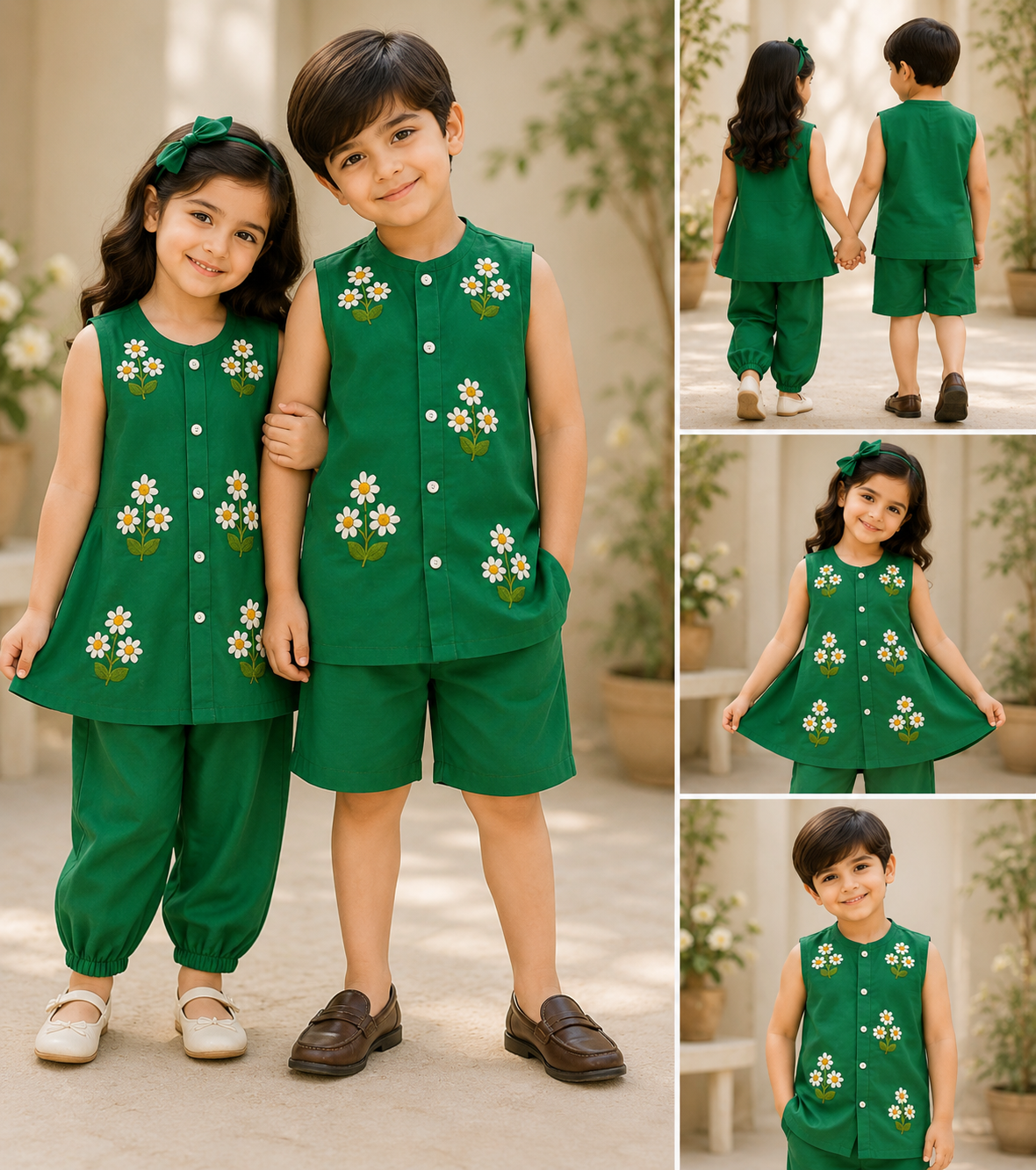 Girls 2-Piece Suit & Boys Sleeveless Shirt with Shorts Set