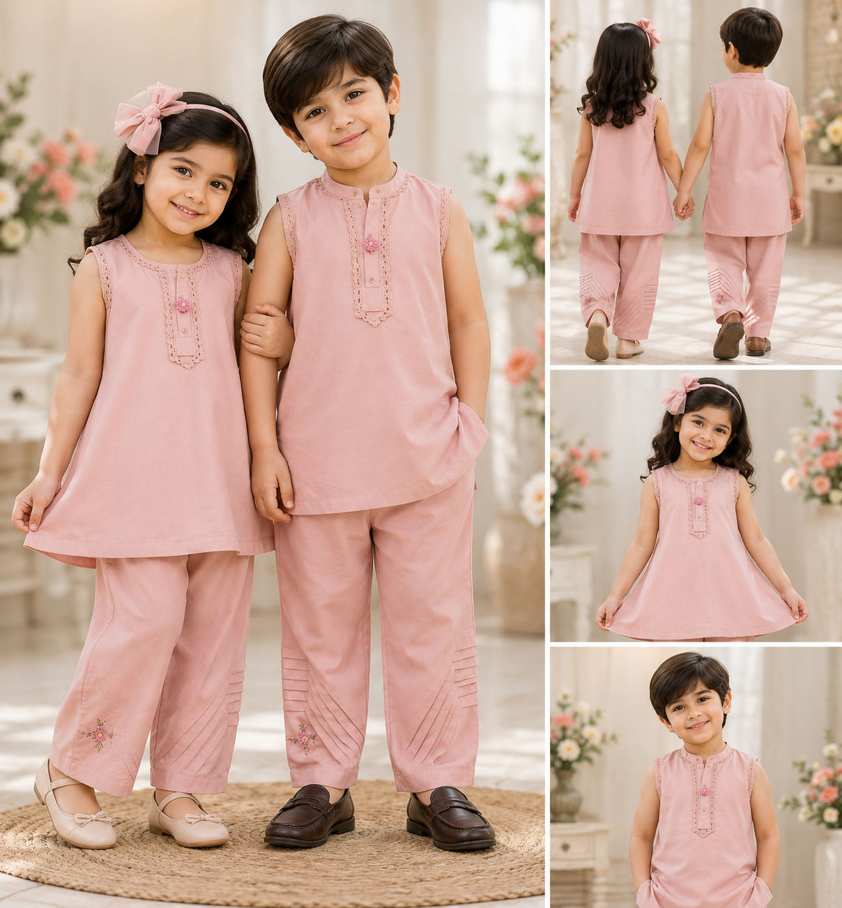 Sibling Matching Sleeveless Kurta Set