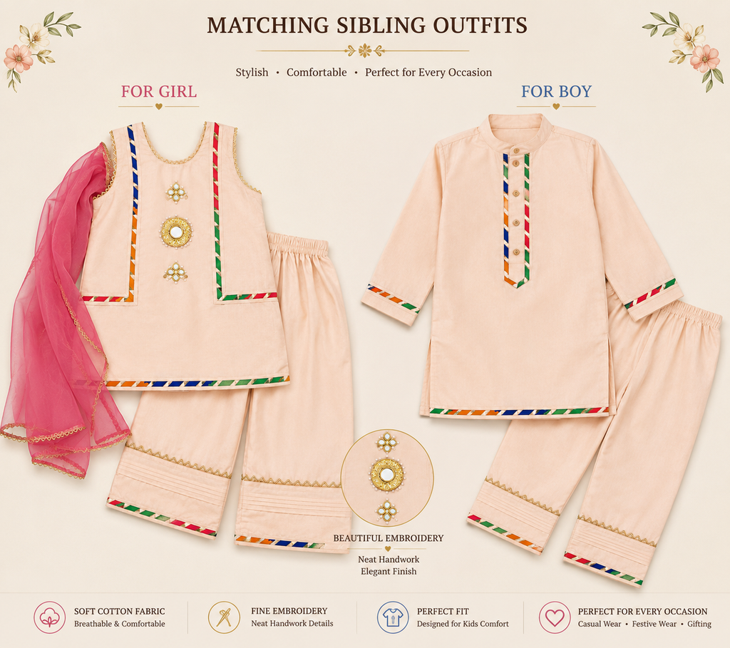 Kids' Festive Cotton Kurta & Trouser Set