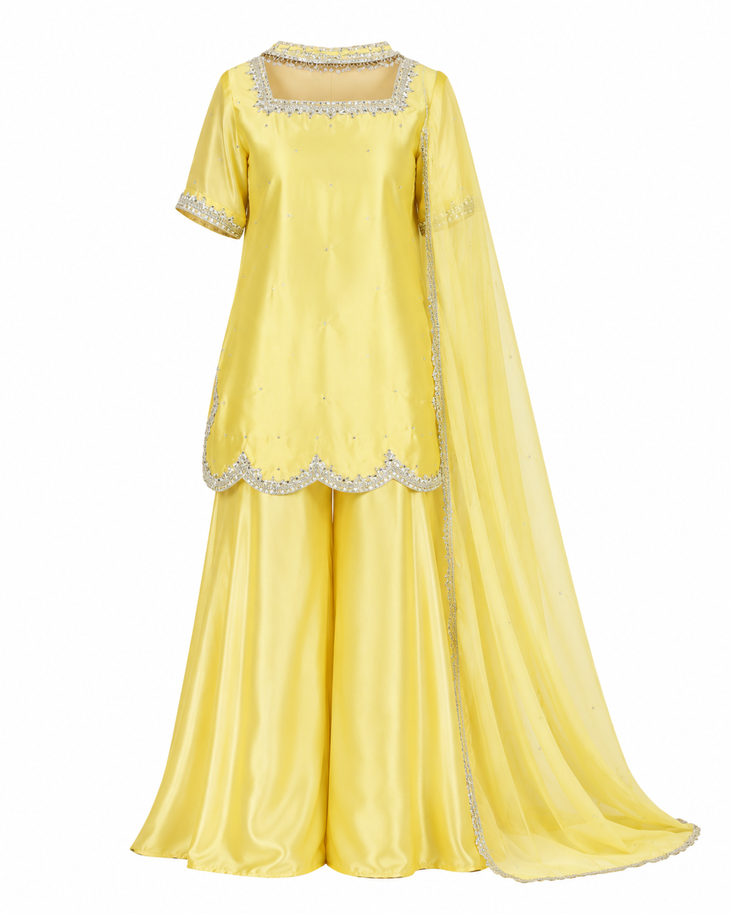 Sunshine Yellow Embellished 3-Piece Festive Suit Set