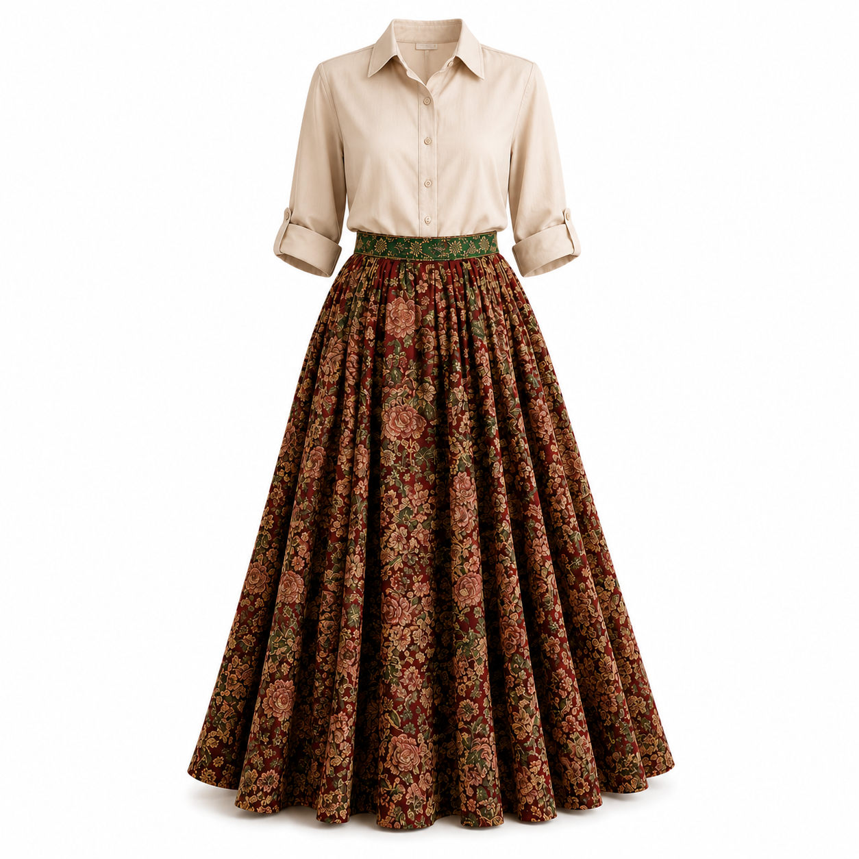 Vintage Floral Maxi Skirt Set