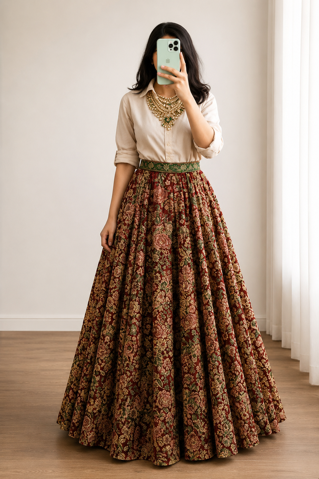 Vintage Floral Maxi Skirt Set