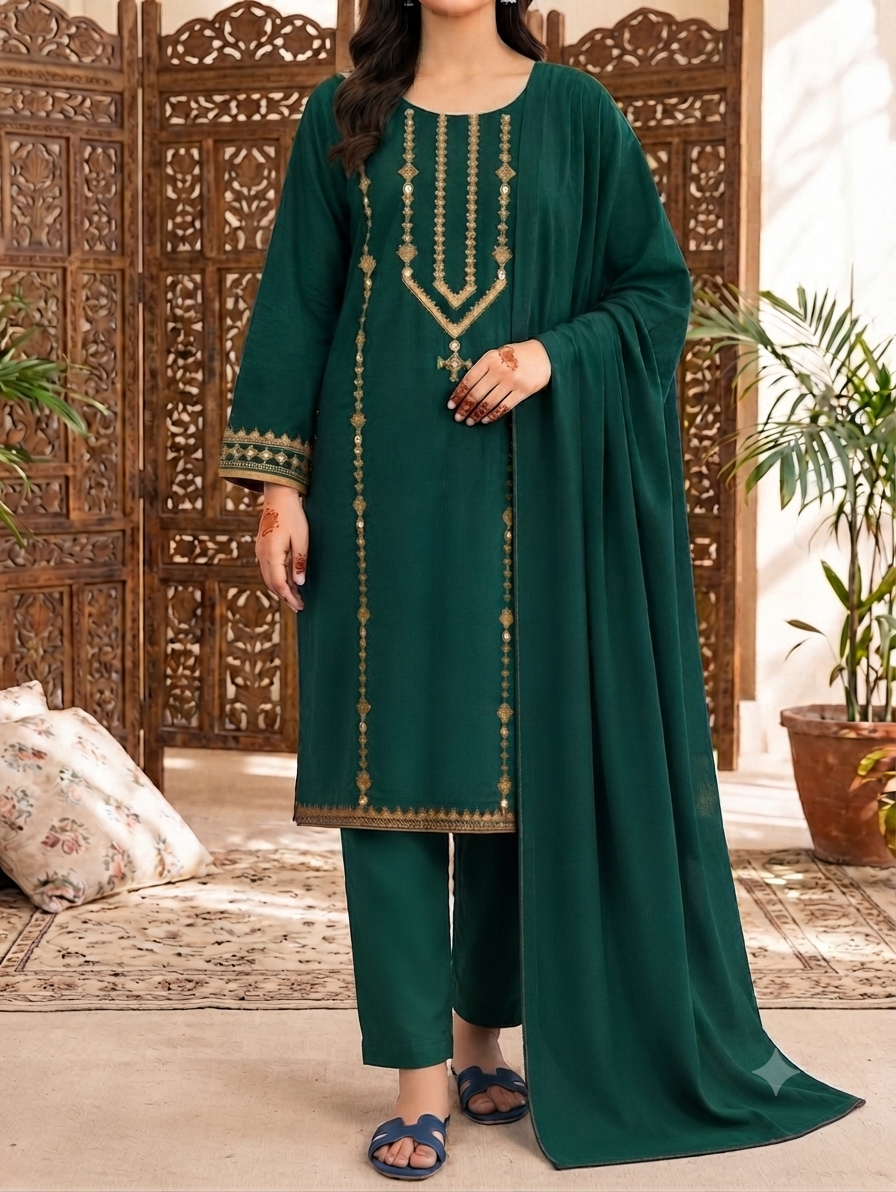 Premium Banarsi Tanka Embroidered 3-Piece Suit