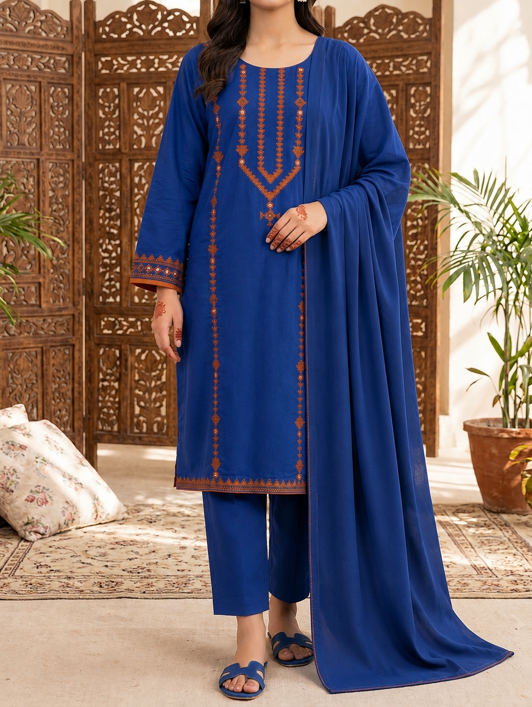 Premium Banarsi Tanka Embroidered 3-Piece Suit