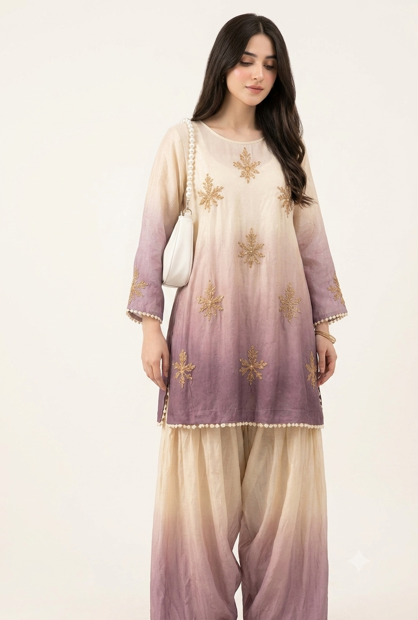 Ombre Embroidered Kurta Palazzo Set