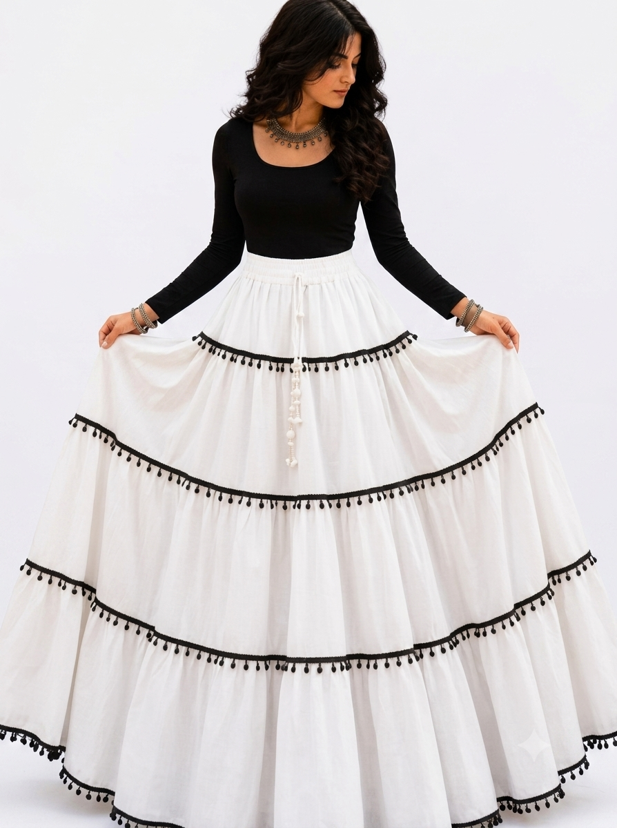 White Tiered Boho Maxi Skirt