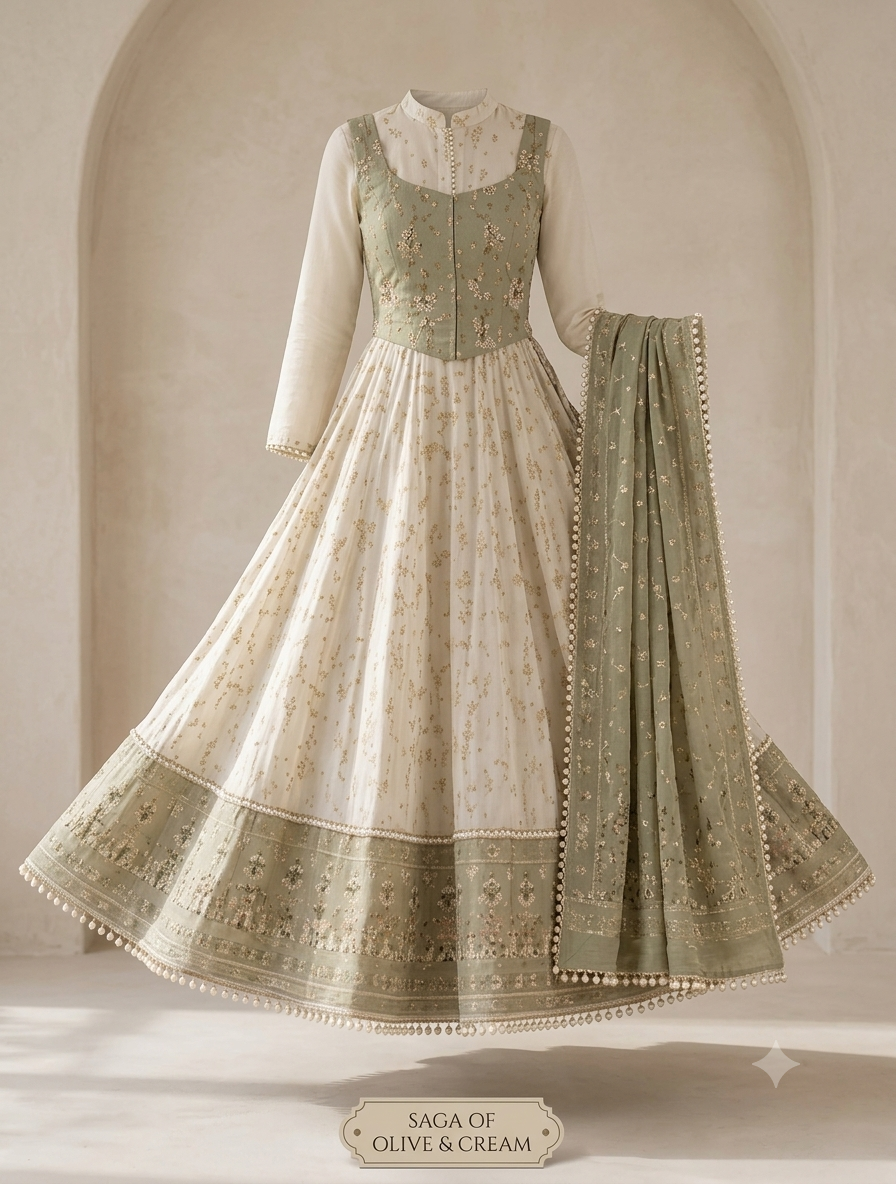 Sage Green Embroidered Anarkali Gown Set