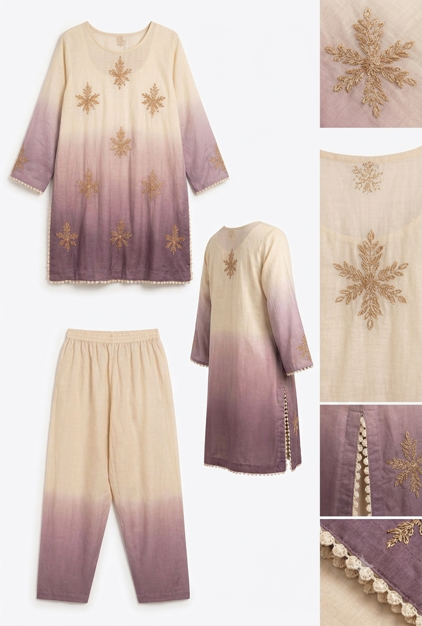 Ombre Embroidered Kurta Palazzo Set