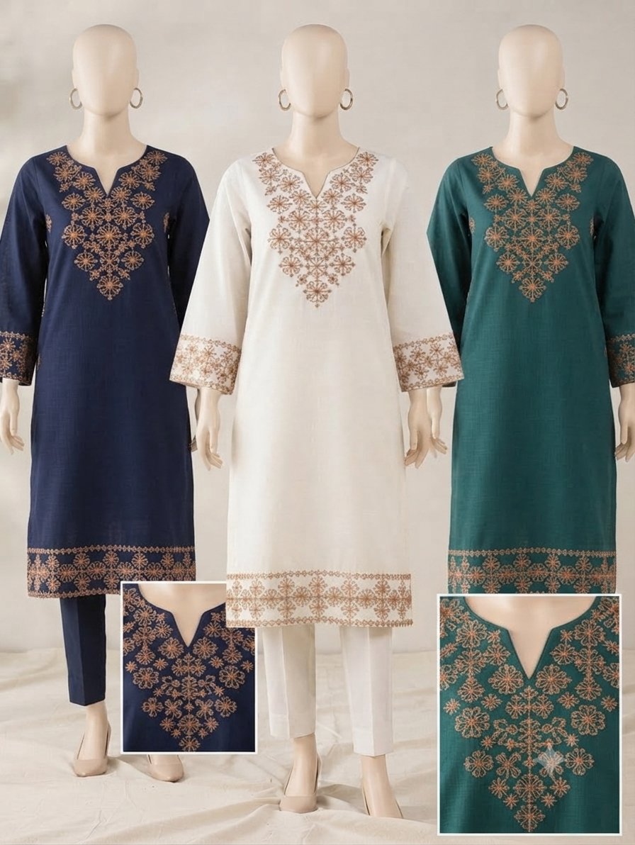 Elegant Hand-Embroidered Cotton Kurta - Traditional "Nawaz Sharif" Motif
