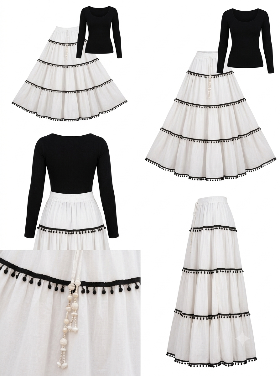 White Tiered Boho Maxi Skirt